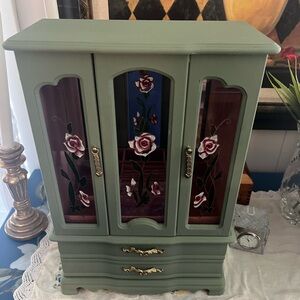 Green Jewelry Armoire with Floral Design